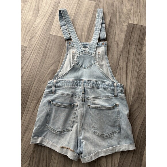 Old Navy Shortalls Womens Small Blue Shorts Bib Overalls Cuffed Distressed 30x3 - Picture 6 of 16